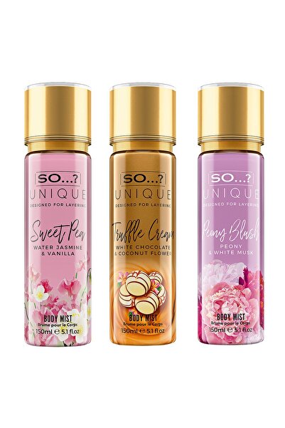 So Fragrance So…? Unique Sweet Pea, Truffle Cream, Peony Blush Body Mist Vücut Spreyi 150 ML (3'lü Set)
