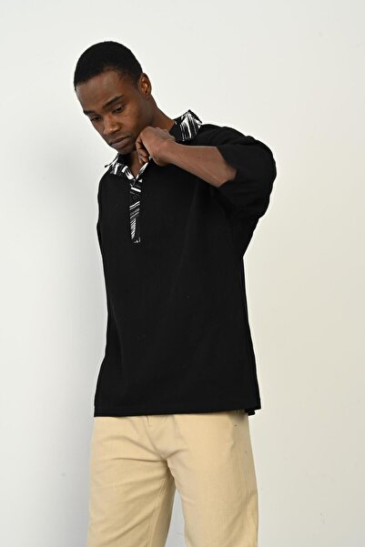 Rocqerx R-3953 Λεπτομερές λινό πουκάμισο με μισό γιακά Garni