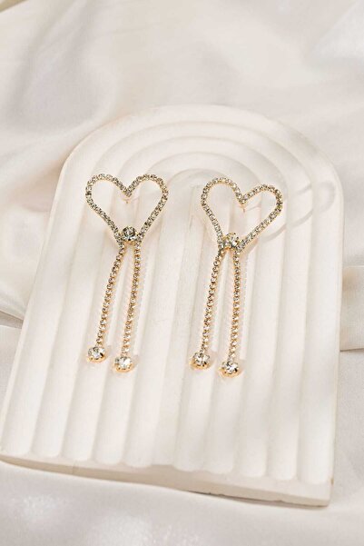 MRK Zircon Stone Dangle Heart Earrings