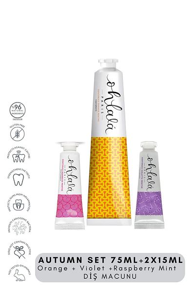 OHLALA Orange Mint 75 ml + Violet Mint 15 ml + Raspberry Mint 15 ml Autumn Set Toothpaste