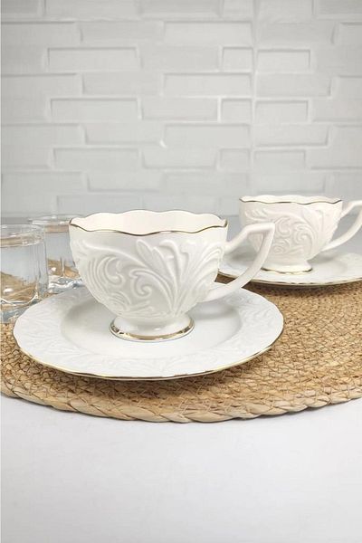 İpek Porcelain 2-Piece Tea Nescafe Cup Set Gilded Rosen-200 62611