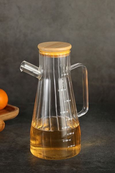 Comprox Cambu Bamboo Slice 1LT Lid Vacuum Borosilicate 2-Piece Set Glass Oil Vinegar