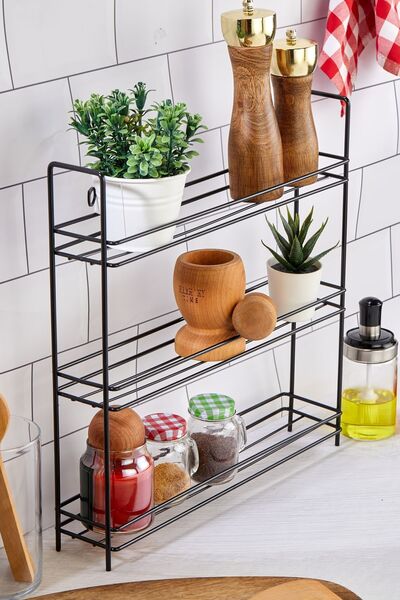 vipgross Organizator metalic pe blat cu 3 niveluri - Organizator cu suport pentru condimente - Organizator pentru baie