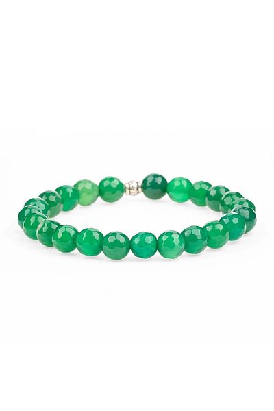 Zeynep Büyükbay 8mm Cut Green Natural Stone Bracelet - Agate