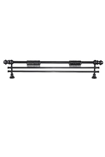 Perdejim Demonte Lale Başlıklı Siyah Ahşap Rustik Perde Askısı 175 CM - Çift ...