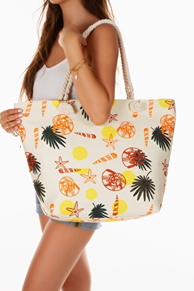 GreandBags Kadın Fermuarlı Plaj Çantası Desenli Plaj Çantası Günlük Çanta Pik...