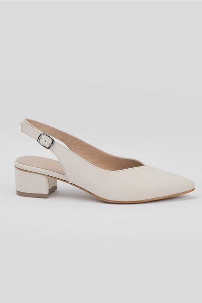 TUNAELLİ Pantofi cu toc de damă, bej, din piele naturală, mărimea 35-41