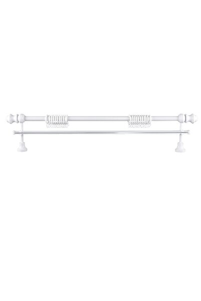 PerdejimShop Suport pentru perdele rustic din lemn alb cu cap de lalele dezasamblat 200 cm - o singură șină