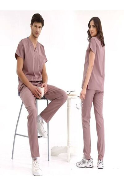 ÇİZGİ MEDİKAL Gül Kurusu Lüks Likralı Greys Takım