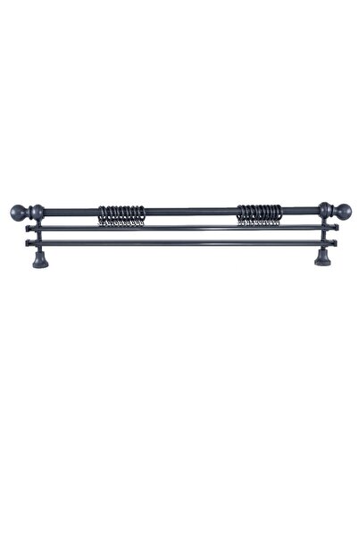 PerdejimShop Demonte Top Başlıklı Antrasit Ahşap Rustik Perde Askısı 300 Cm -...