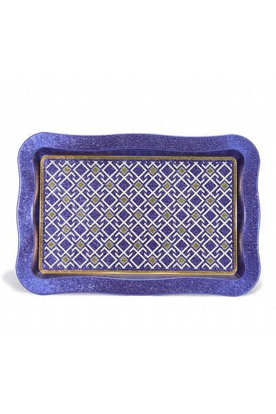 EVLE Ef165-93 Turkish Blue_swt Home Patterned Rectangular Tray 24x36 Cm