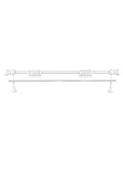Perdejim Demonte Top Başlıklı Beyaz Ahşap Rustik Perde Askısı 175 Cm - Tek Raylı