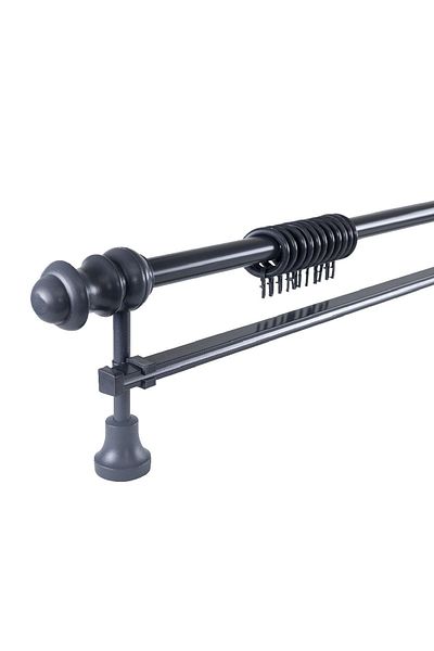 Perdejim Anthracite Wooden Rustic Curtain Hanger with Unassembled Tulip Head 175 cm - Single Rail