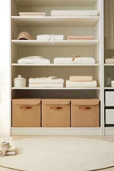 Ocean Home Textile 3 Pieces Jute Lidded In-Cabinet Laundry Toy Organizer Folding Storage Box Organizer 30x30x30