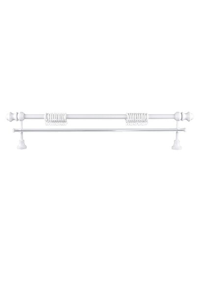 Perdejim Demonte Lale Başlıklı Beyaz Ahşap Rustik Perde Askısı 200 Cm - Tek R...