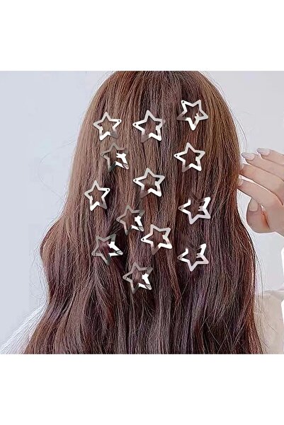 Cinderella Μεταλλική ασημένια πόρπη με αστέρια - 15 τεμάχια, στυλ Y2k Star