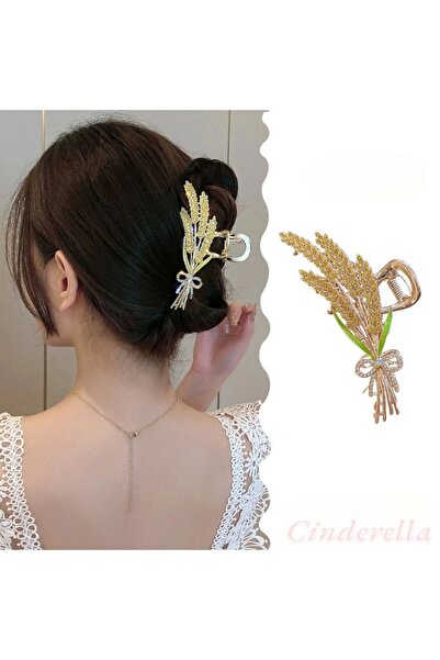 Cinderella Women's Metal Latch Buckle - Wheat Spike, Bow, Crystal Stone Hair Bun