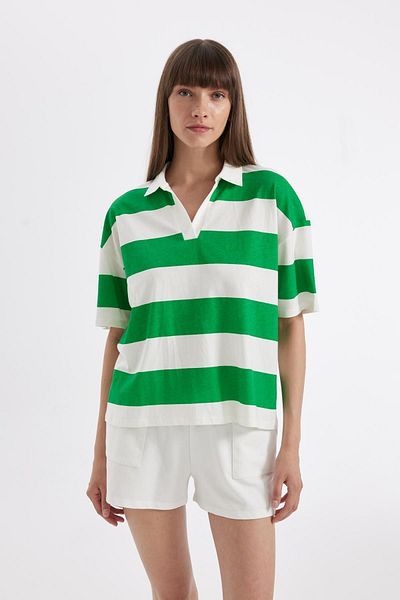 DeFacto Gestreiftes Polo-T-Shirt mit entspannter Passform – kurzärmlig, gekämmt C4072ax24sp
