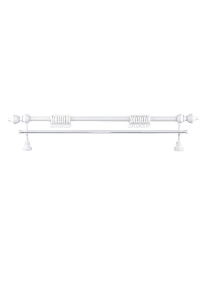 PerdejimShop Suport pentru perdele rustic din lemn alb, modern, neasamblat, cu suport, 275 cm - o singură șină