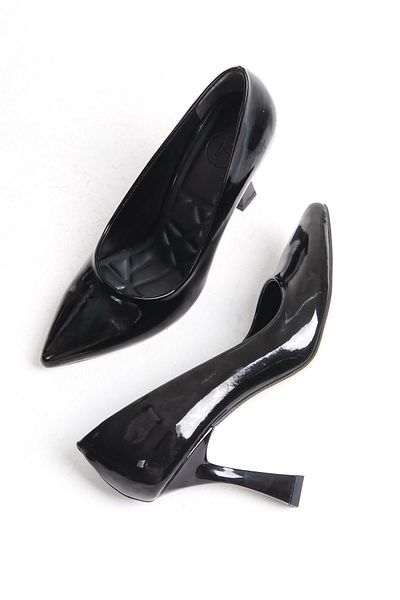 Modabuymus Kanger Black Patent Leather Stiletto - Goblet Heeled Shoes