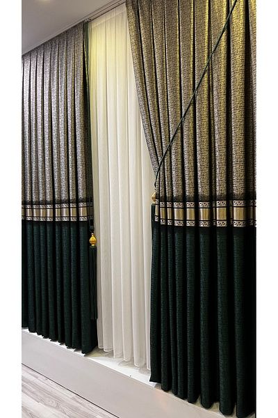 Fon Dünyası Panel Background Curtain Emerald Green Gray (Single Wing)