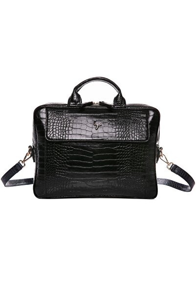 BYZ Evrak Çantası Macbook Air Pro 13"&13.3" Laptop Çantası 35x26x7 Cm Kroko Siyah Brief Case