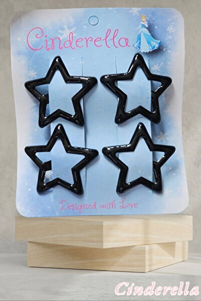 Cinderella Set de 4 catarame cu stea neagră strălucitoare - cataramă cu stea ...