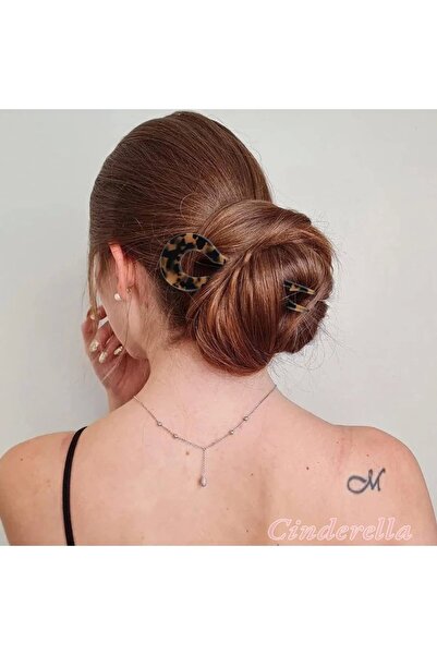 Cinderella Leopar Desen France-Handmade Lüks Kemik Topuz Tokası - Kalın Saçla...