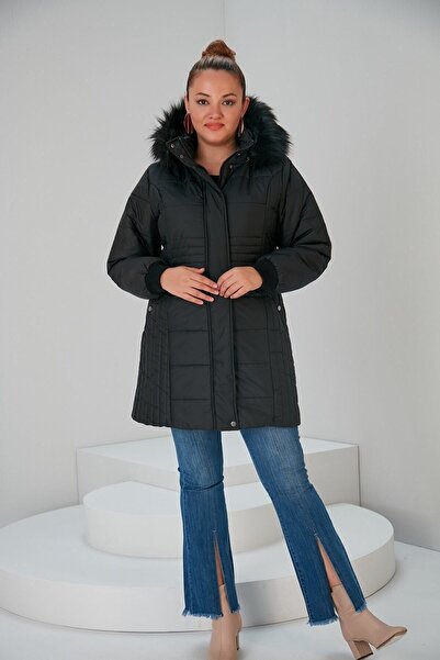 RMG Plus Size Hooded Black Coat