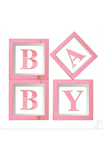 Süsle Baby Party Baby Yazılı Şeffaf Balon Kutusu, 30cm x 4 Adetli Set - Pembe