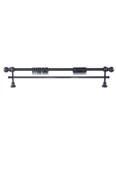 PerdejimShop Perdele rustică din lemn antracit de 200 cm - Suport cu o singură șină cu cap de bile dezasamblat