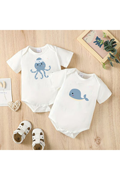 bebekpare طقم جسم للأطفال مكون من قطعتين من قطن الأخطبوط والحوت