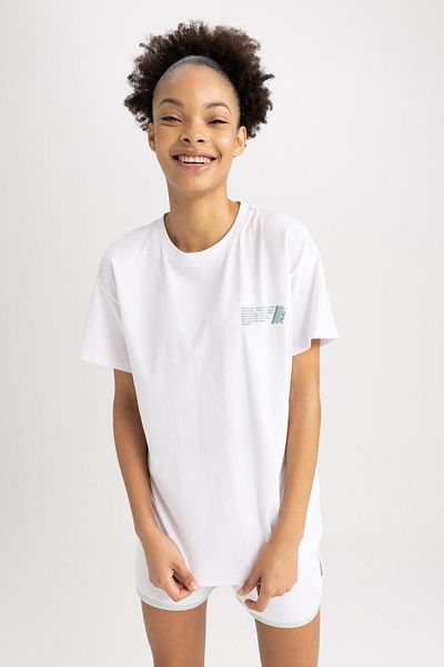 DeFacto Oversize Crew Neck Printed Sports T-Shirt - 100% Cotton, Short Sleeve A2412ax23sm