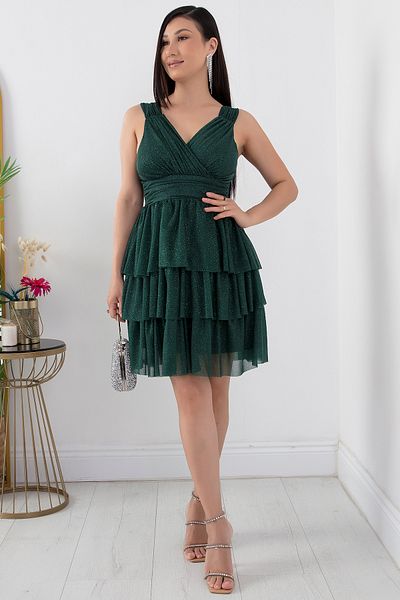 PULLIMM Layered Tulle Double Breasted Collar Dress - 39663