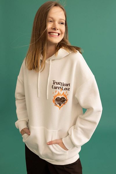 DeFacto Oversize Hooded Printed Sweatshirt - Thick Fabric A0290ax23sp