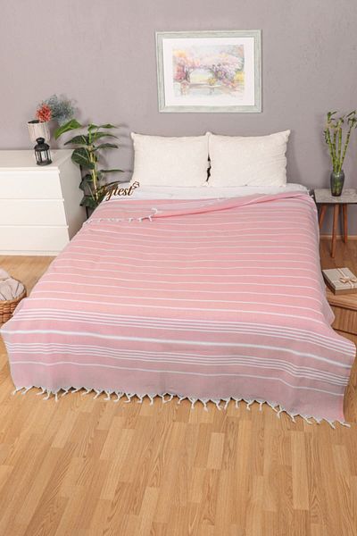 Softest 200x240 Cm Sultan Double Summer Pike - Fringed Bed and Sofa Cover, Thin Pestemal Pike