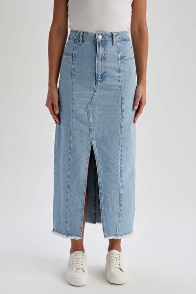 DeFacto Fashion Maxi Jean Skirt with Slit Detail - A5963ax23hs