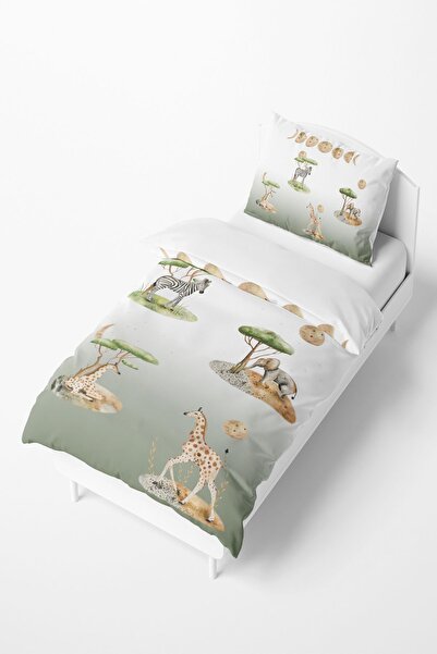 Talia Home طقم غطاء لحاف للأطفال بنقشة فيل سفاري زيبرا - Tlan-260