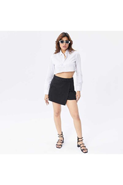 Vovikon Fusta pantaloni scurți din denim pentru femei - burduf simplu, buzuna...