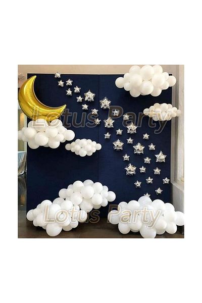 LOTUS PARTY Special Day White Gold Silver Concept Balloon Set Gold Moon Balloon Silver Star Balloon Balloon - White Balloon