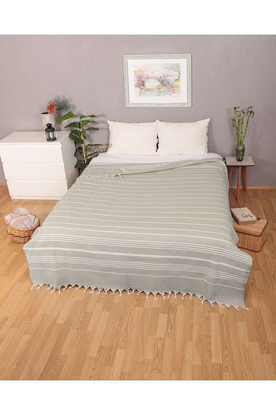 Softest 200x240 Cm Sultan Double Summer Pike - Fringed Bed and Sofa Cover, Thin Pestemal Pike