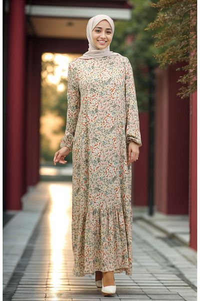 new ats Floral Viscose Dress with Gathered Hem