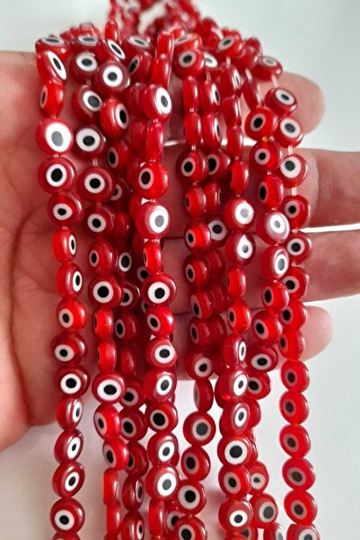 ella'nın çarşısı Șir de mărgele de sticlă pentru bijuterii Nazar, roșii, 8 mm...