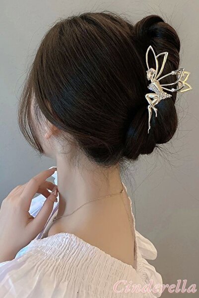 Cinderella Fairy Tale Peri Kızı Model Taşlı Metal Mandal Toka Gold Renk - Tre...