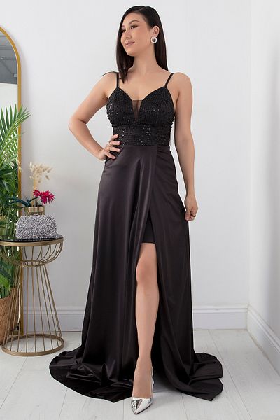 PULLIMM Satin Strap Chest Sequin Dress 39885