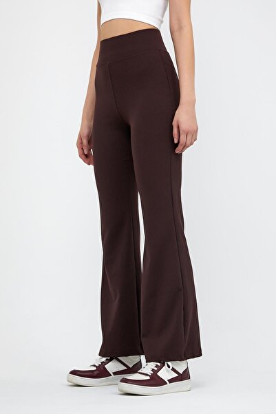 Domoda Brown High Waist, Ribbed, Recovery Camisole Spanish Fit And Flare Knitted Leggings