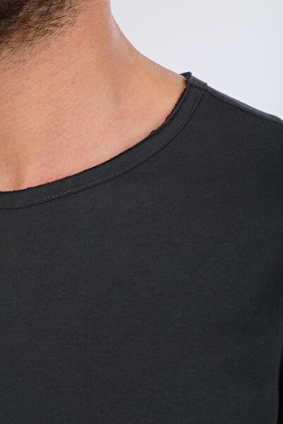 Domoda Anthracite Oversize Fit Cotton Short Sleeve Basic Unisex Dirty Collar T-Shirt