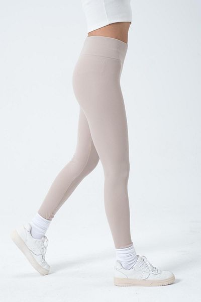 Domoda Beige Fleece-Innenseite, elastisch, erhöht, gerippt, geraffte Interlock-Winterstrick-Leggings @verona