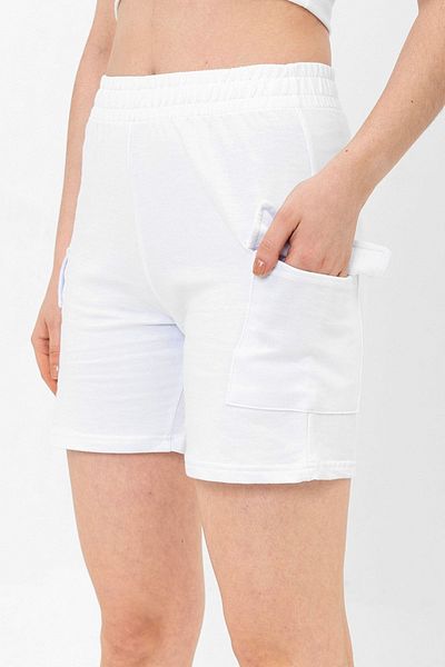 Domoda Weiße Damen-Shorts aus 100 % Baumwolle mit elastischem Bund, 2-fädig gestrickt, mit Cargotasche