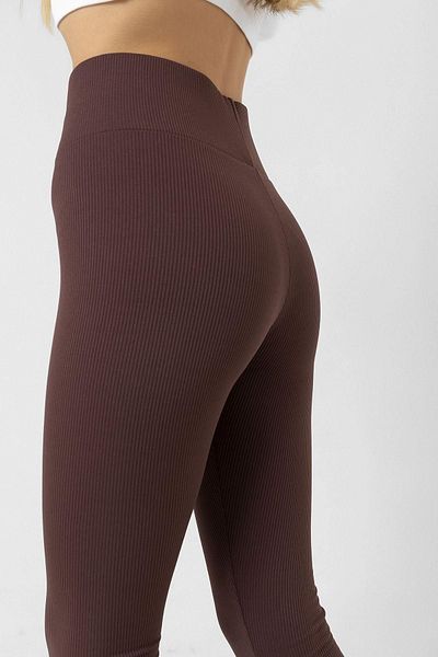Domoda Braune Fleece-Innenseite, elastisch, erhöht, gerippt, geraffte Interlock-Winterstrick-Leggings @verona